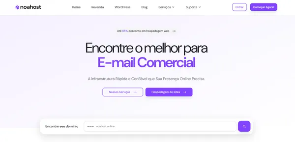 Site de hospedagem NoaHost com busca de domínio